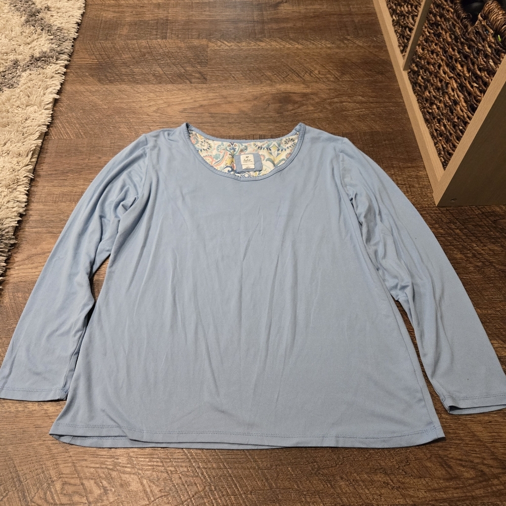 Echo Sleepwear Baby Blue Long Sleeve Pajamas Shirt PJ Top Sleep Pastel Lounge XL